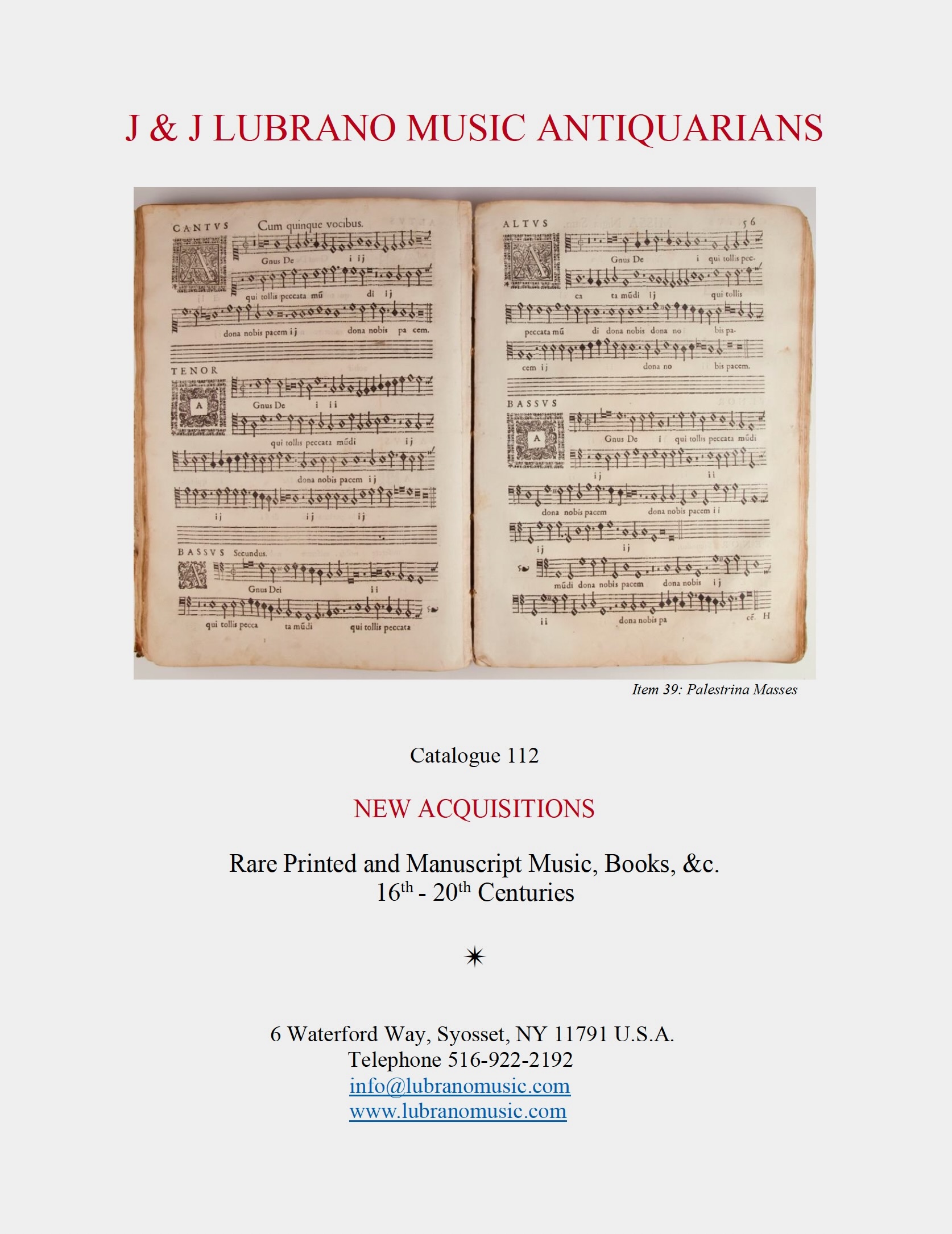Catalogue 112: RARE PRINTED & MANUSCRIPT MUSIC, BOOKS, &c