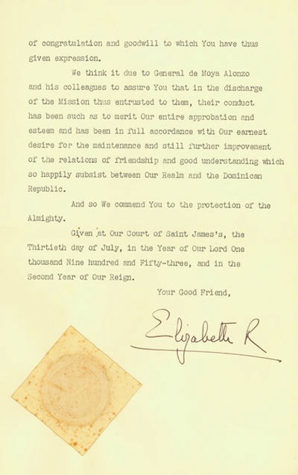 Letter of State signed by Queen Elizabeth II