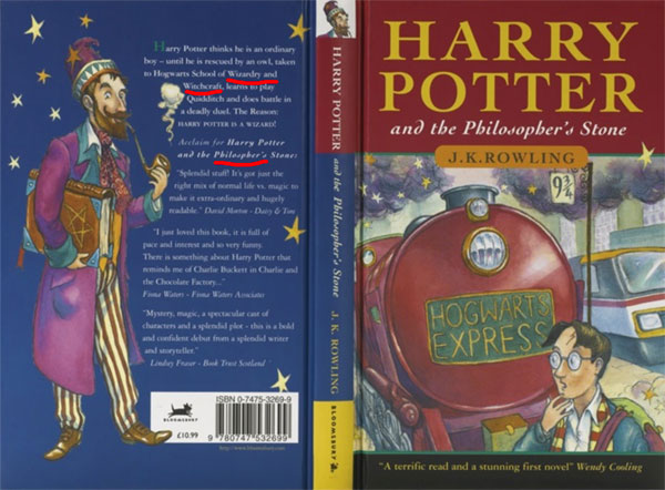 Harry Potter and the Philosopher's Stone Cover Errors First Edition