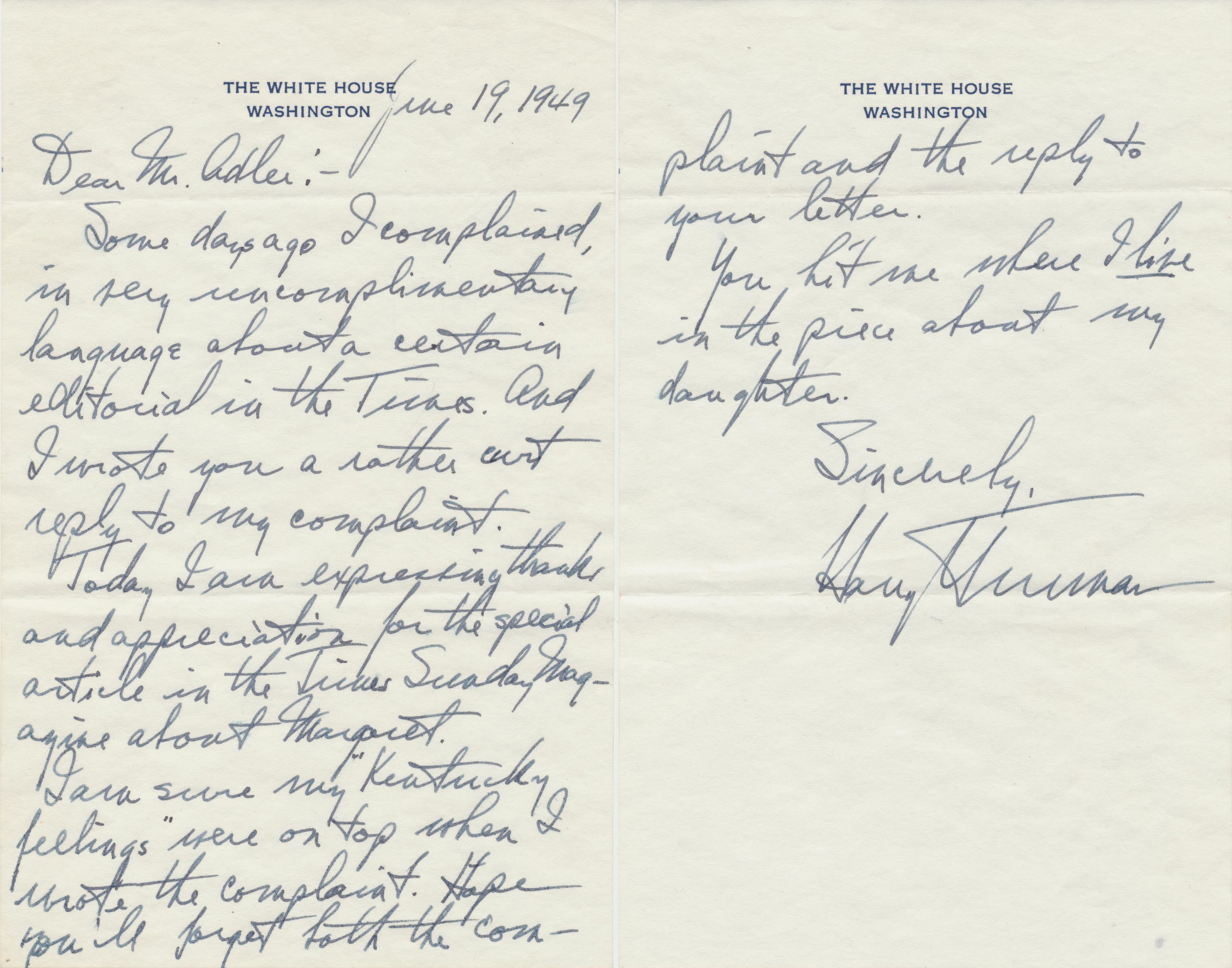Harry Truman Letter