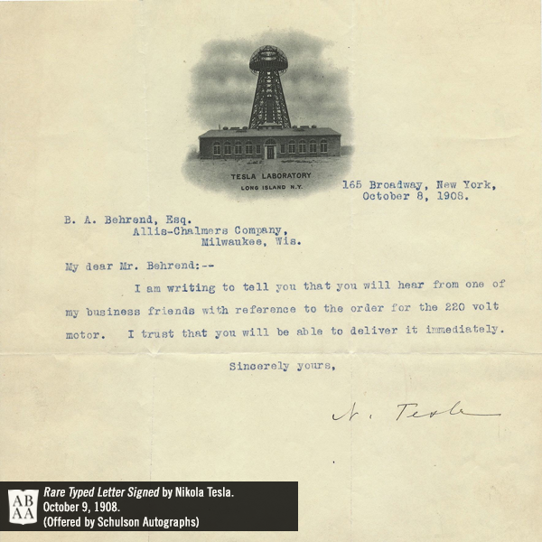 Typed Letter Signed Nikola Tesla