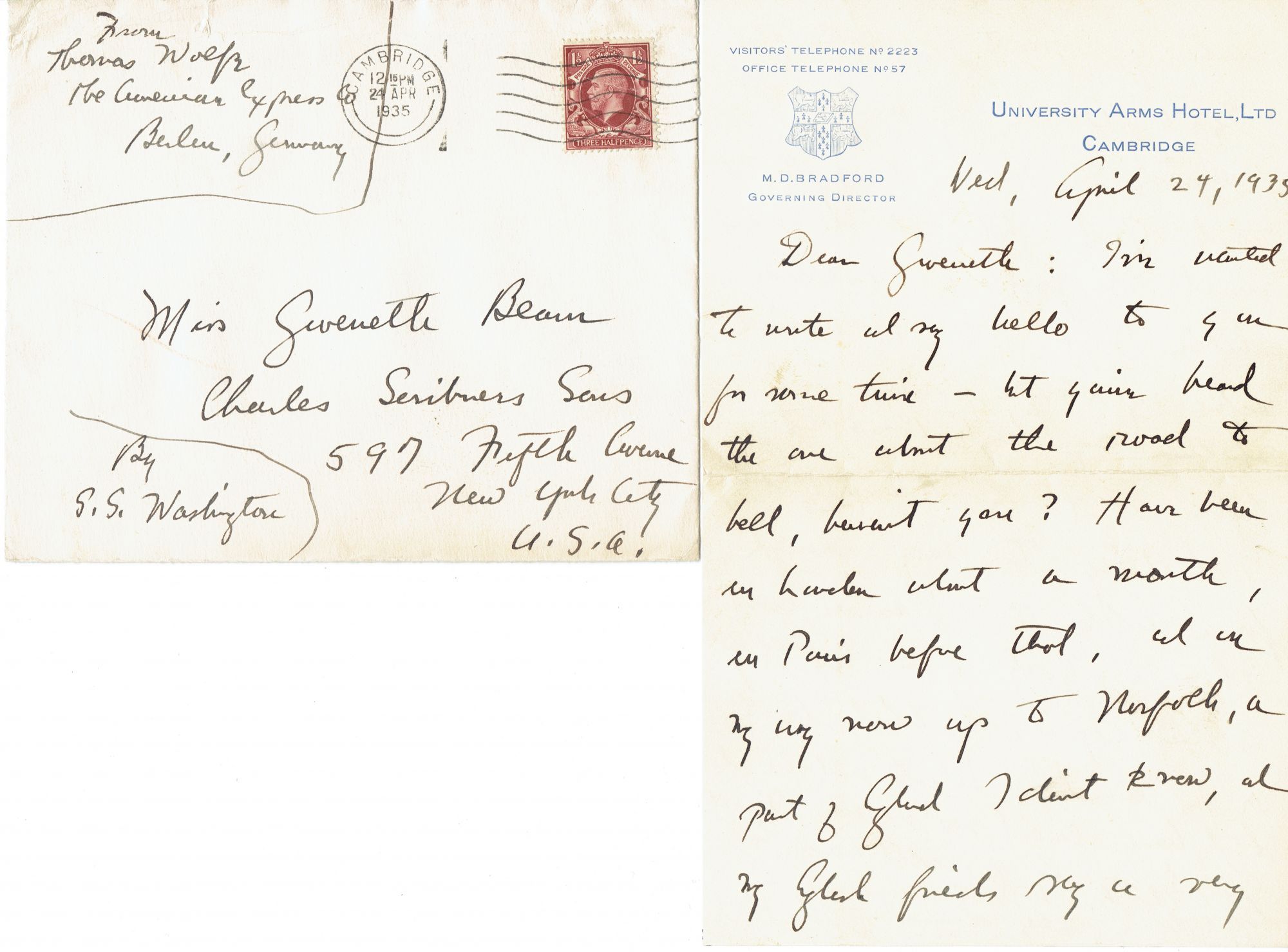 Autograph Letter Signed, Thomas Wolfe