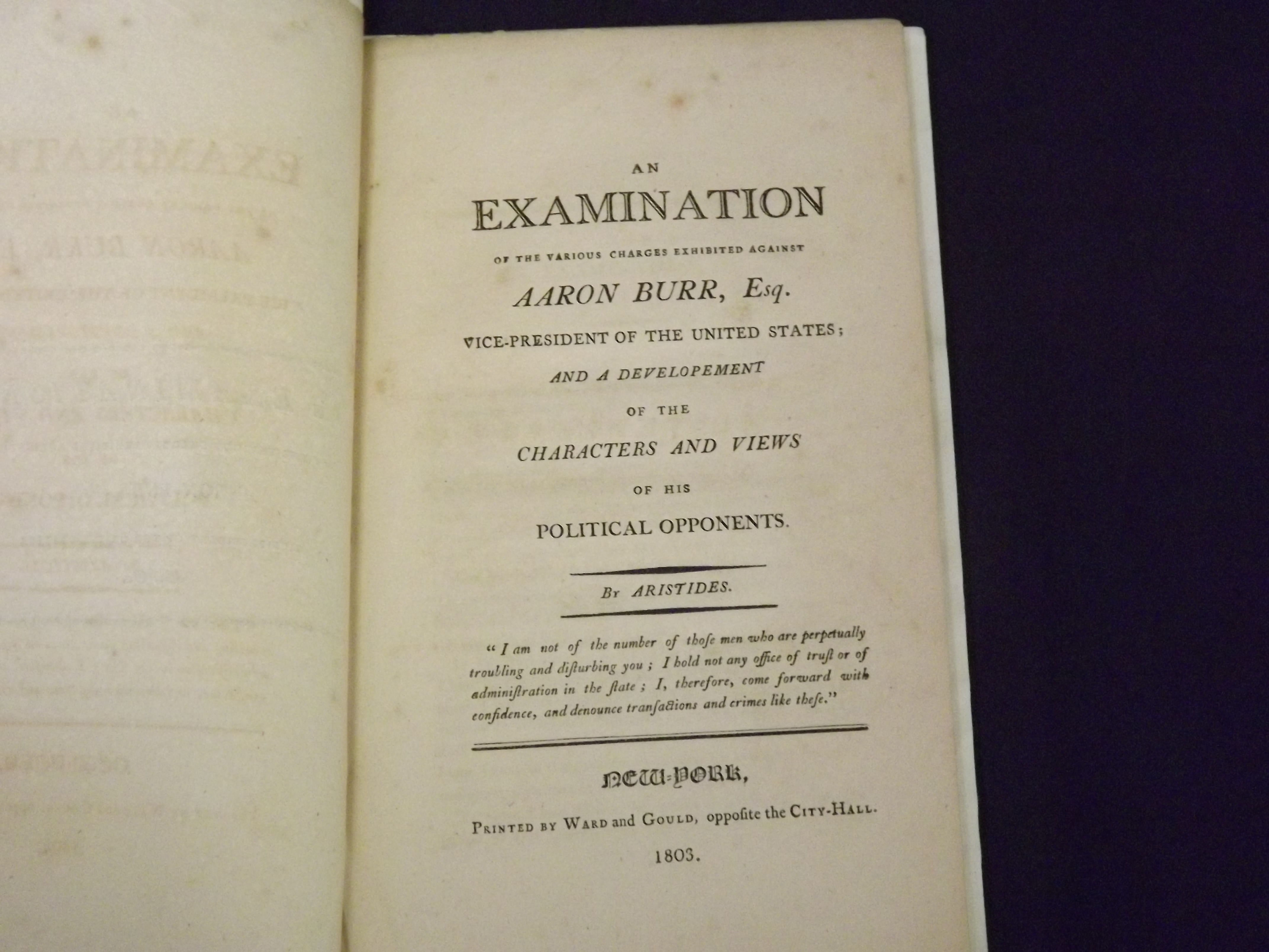 Examination of the Charges Against Aaron Burr