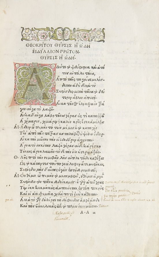 Idyllia (and other texts) by Theocritus, with marginalia in two hands