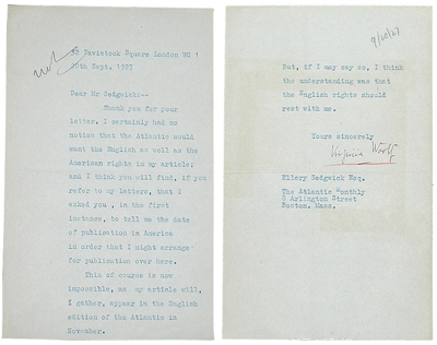 Virginia Woolf Typed Letter Signed