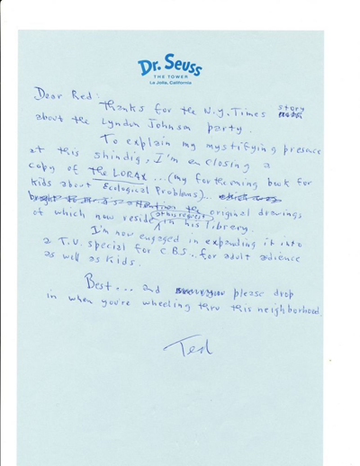 Signed, autograph letter by Dr. Seuss