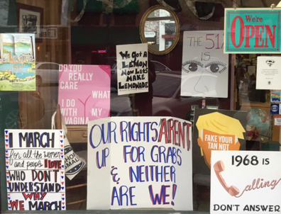 Signs in shop window