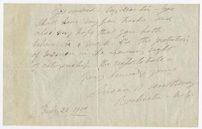 Susan B. Anthony Signed Note